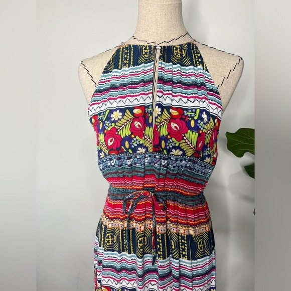 MINKPINK multicolor floral size small halter neck dress drawstring waist viscose - Picture 4 of 11